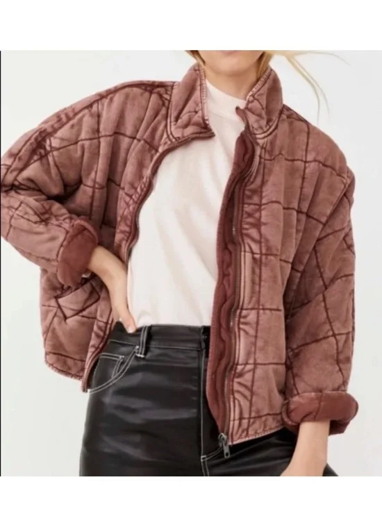 Free People Oversized Quilted Dolman Jacket Cherry Cola great size XS - Picture 1 of 12